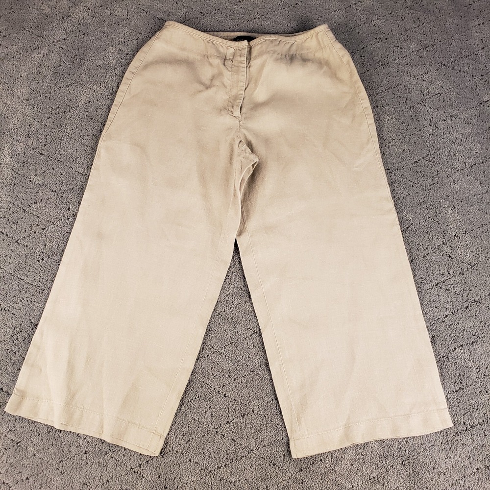 Talbots Pants Womens 6 Khaki Heritage Linen Wide Leg Crop Relaxed Coastal Career